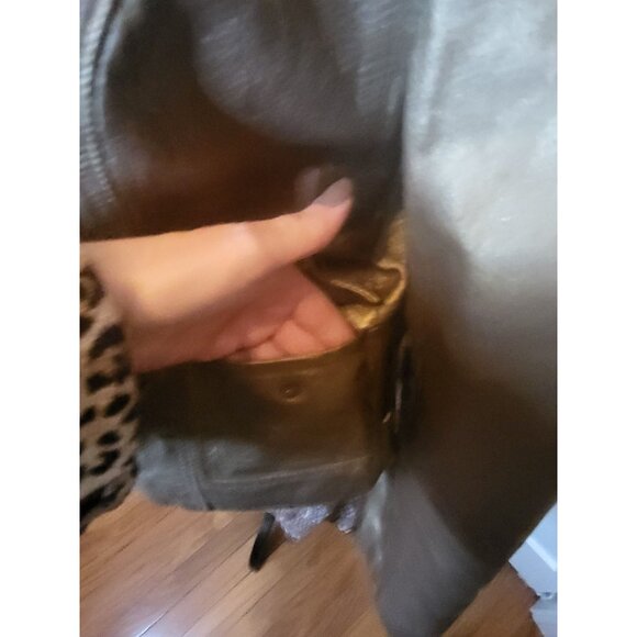 Bronze Metallic Leather Biker Jacket MIXIT L  Zipper Collar Pockets Glam - Picture 8 of 12